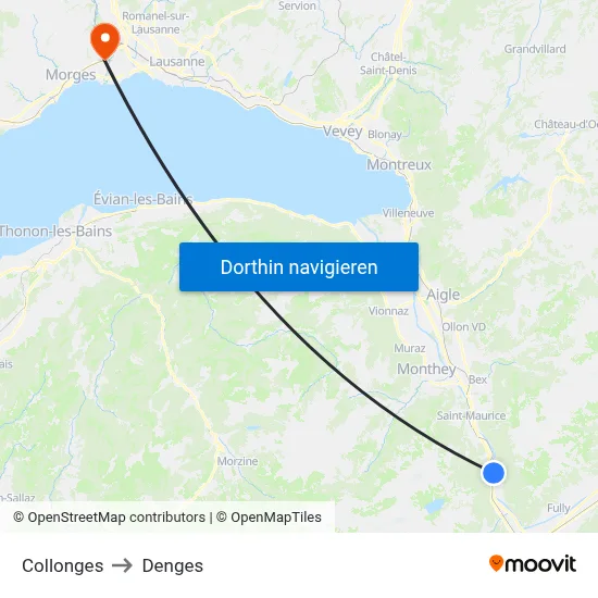 Collonges to Denges map