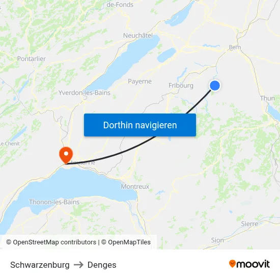 Schwarzenburg to Denges map
