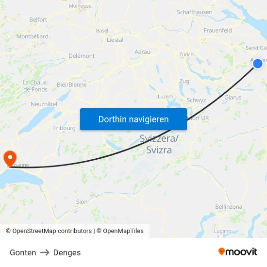 Gonten to Denges map