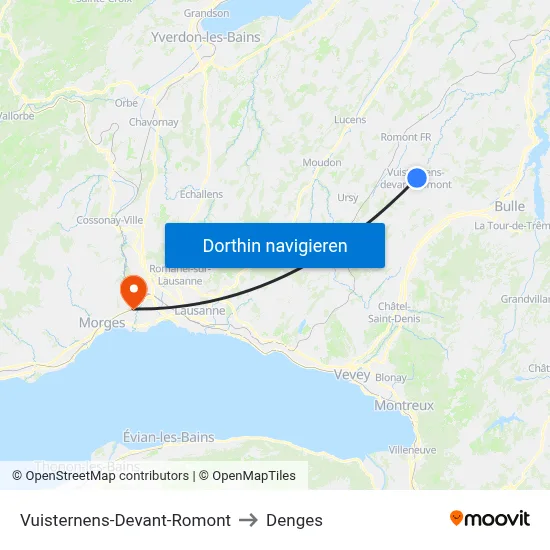 Vuisternens-Devant-Romont to Denges map