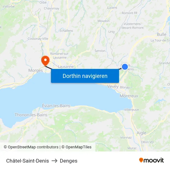 Châtel-Saint-Denis to Denges map