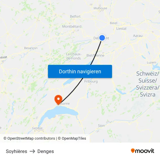 Soyhières to Denges map