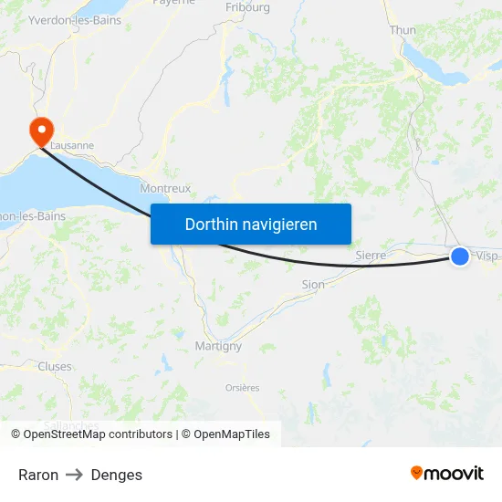 Raron to Denges map