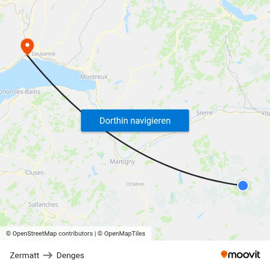 Zermatt to Denges map