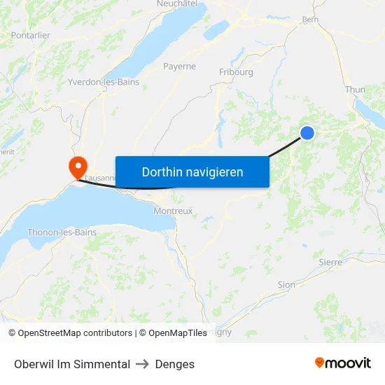 Oberwil Im Simmental to Denges map
