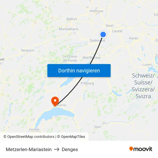 Metzerlen-Mariastein to Denges map