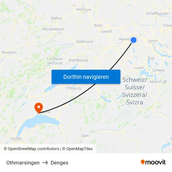 Othmarsingen to Denges map