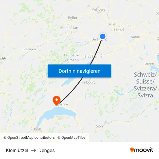 Kleinlützel to Denges map