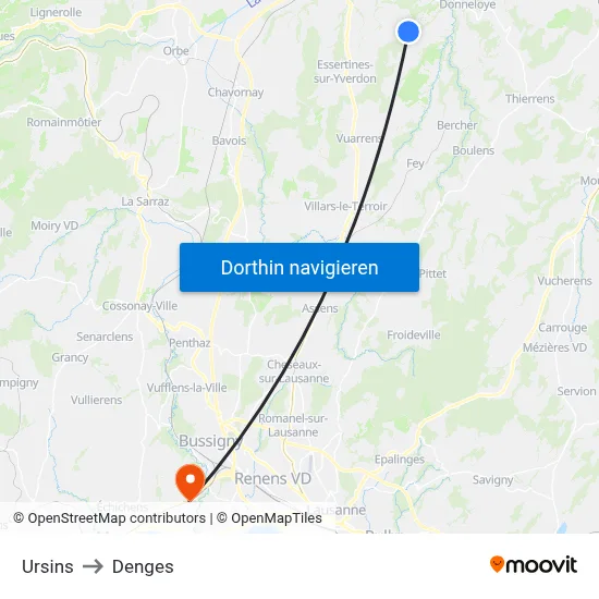 Ursins to Denges map