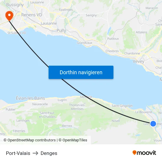 Port-Valais to Denges map