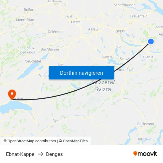 Ebnat-Kappel to Denges map