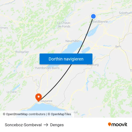 Sonceboz-Sombeval to Denges map