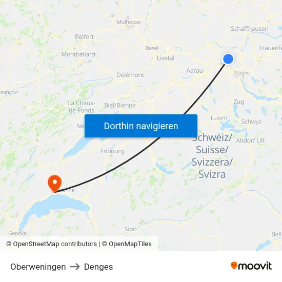 Oberweningen to Denges map