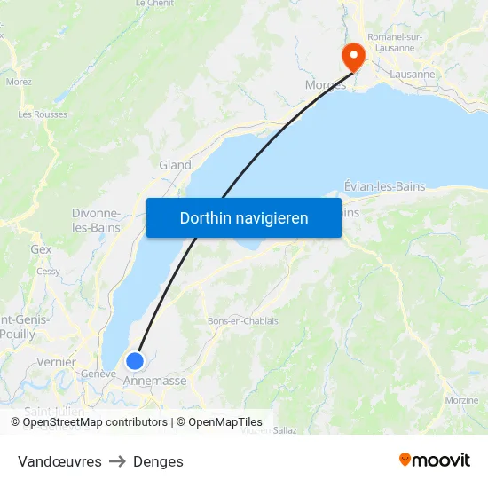 Vandœuvres to Denges map