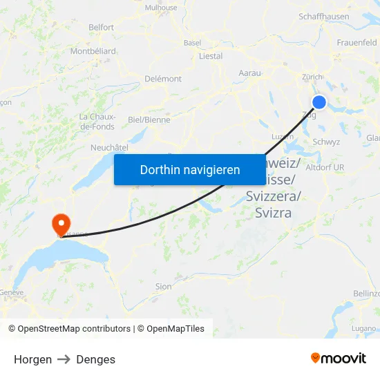 Horgen to Denges map