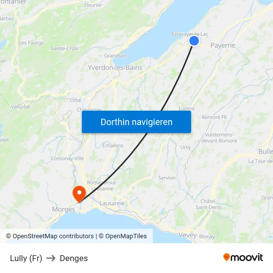 Lully (Fr) to Denges map