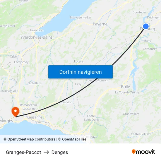 Granges-Paccot to Denges map