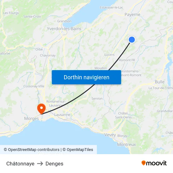 Châtonnaye to Denges map