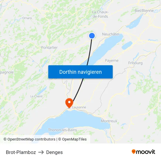 Brot-Plamboz to Denges map