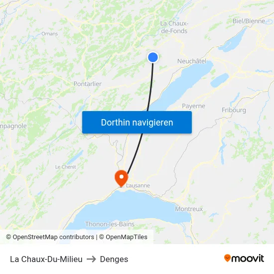 La Chaux-Du-Milieu to Denges map