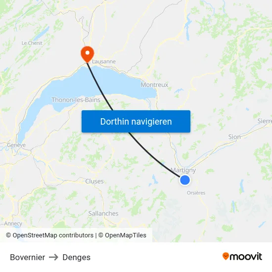 Bovernier to Denges map