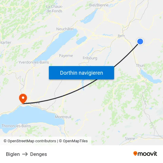 Biglen to Denges map