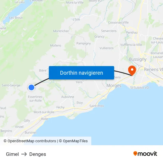 Gimel to Denges map