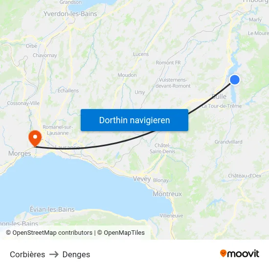 Corbières to Denges map