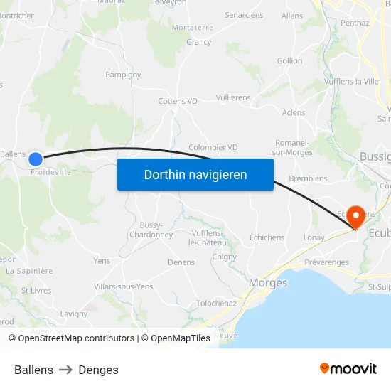 Ballens to Denges map