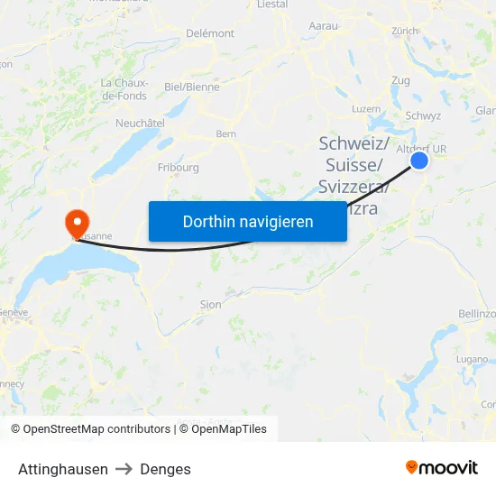 Attinghausen to Denges map