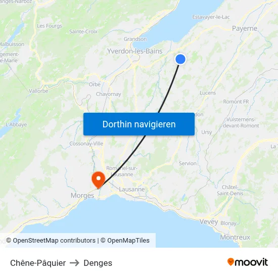 Chêne-Pâquier to Denges map