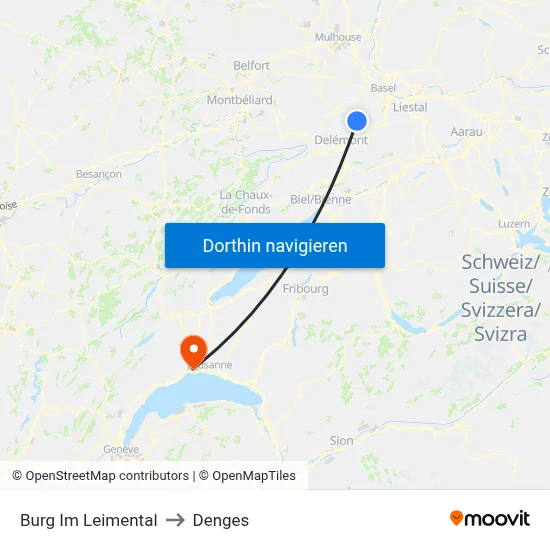 Burg Im Leimental to Denges map