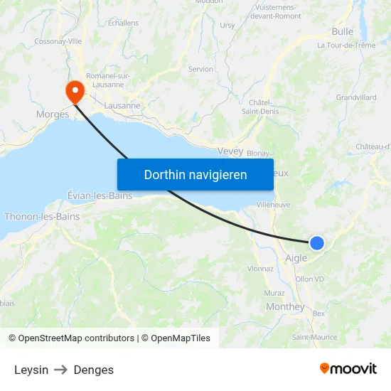 Leysin to Denges map