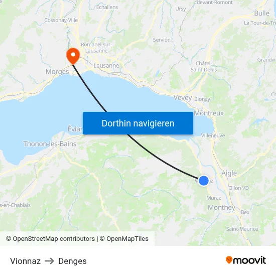Vionnaz to Denges map