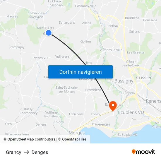 Grancy to Denges map