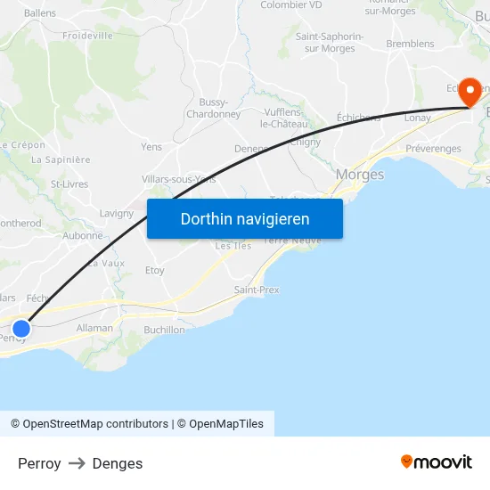 Perroy to Denges map