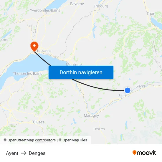 Ayent to Denges map