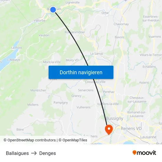 Ballaigues to Denges map