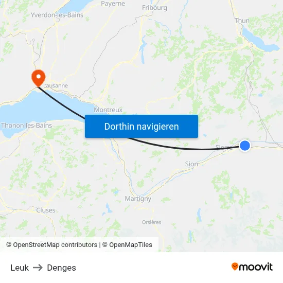 Leuk to Denges map