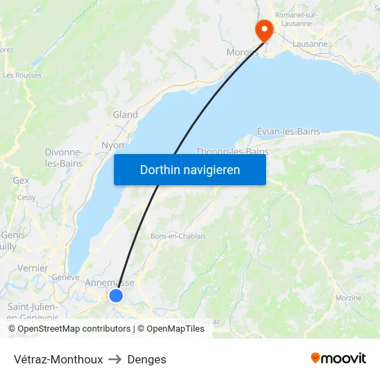 Vétraz-Monthoux to Denges map