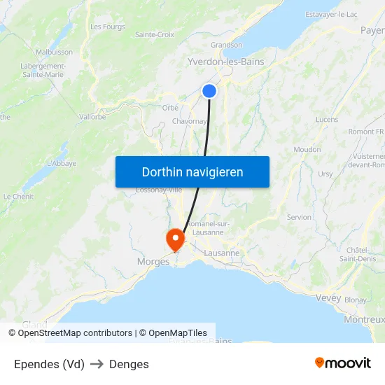 Ependes (Vd) to Denges map