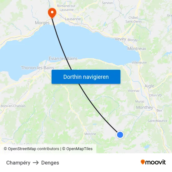 Champéry to Denges map