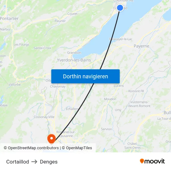 Cortaillod to Denges map