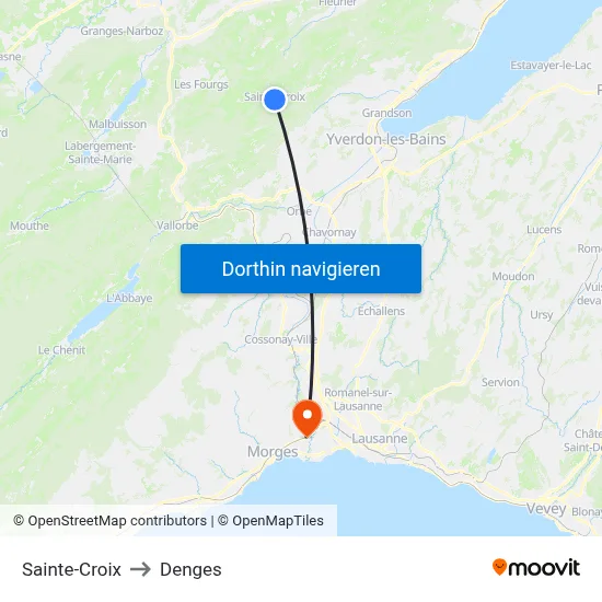 Sainte-Croix to Denges map