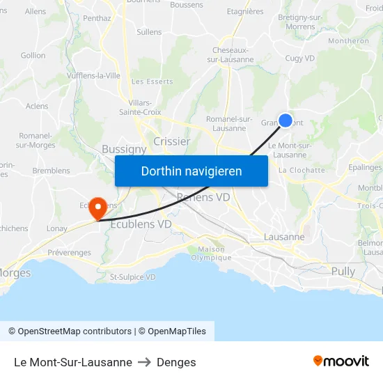 Le Mont-Sur-Lausanne to Denges map