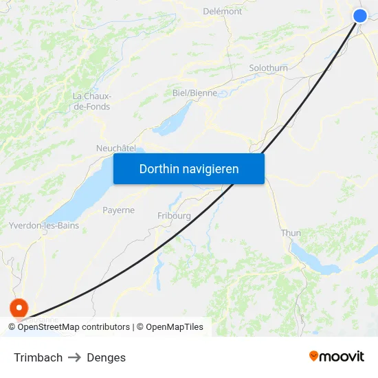 Trimbach to Denges map