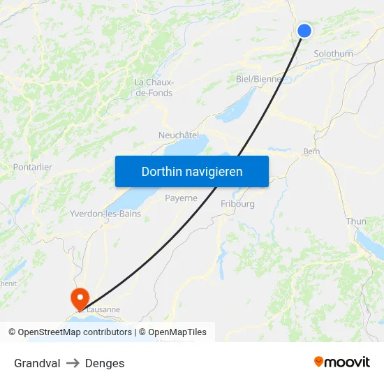 Grandval to Denges map