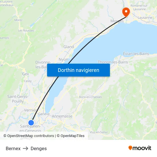 Bernex to Denges map