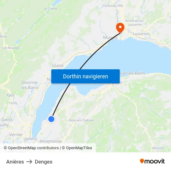 Anières to Denges map