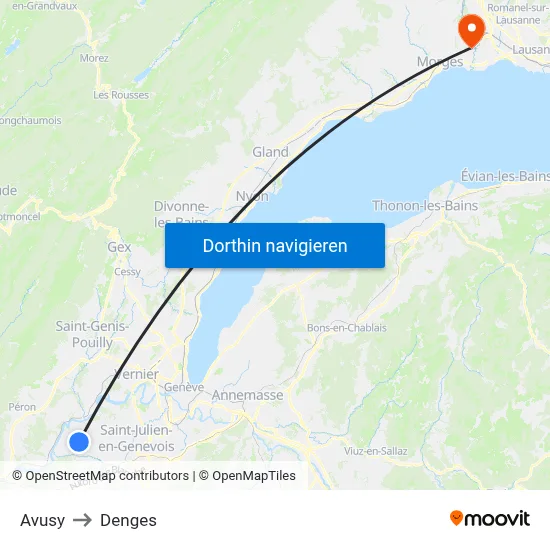 Avusy to Denges map